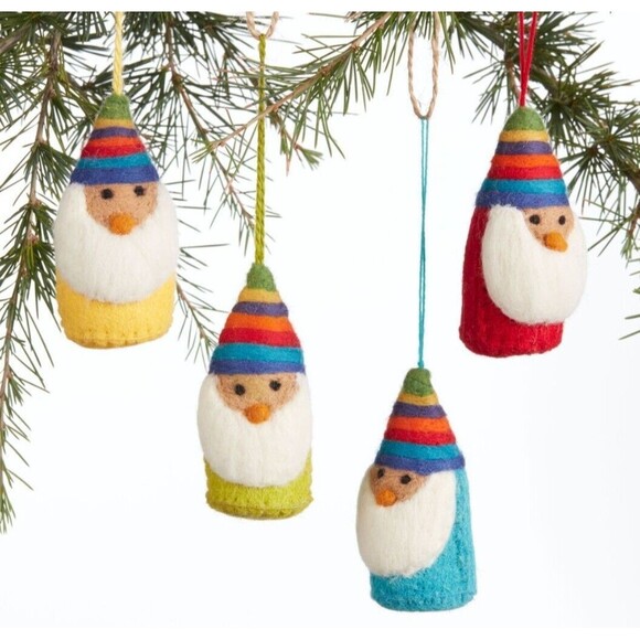 4x World Market Wool Felted Ornaments Christmas Gnomes Set Lot Holiday 3" NWT - Picture 1 of 6